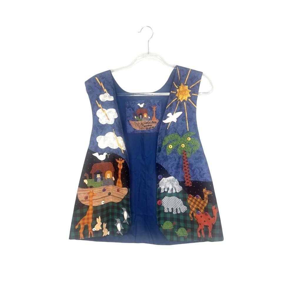 Vintage 90's Noahs Ark Handmade Vest Patchwork Size L Whimsy Fairycore Kidcore
